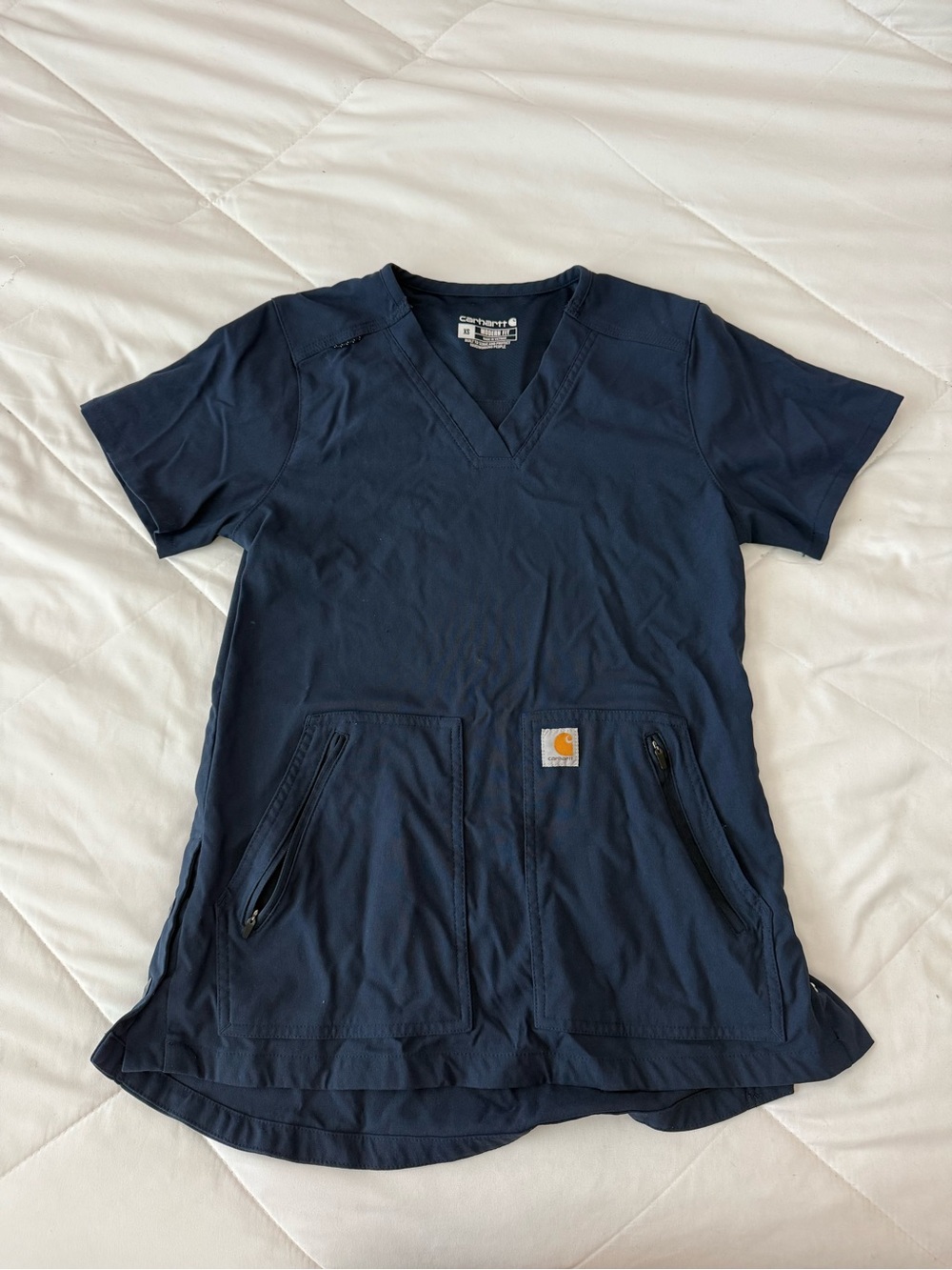Carhartt Dark Navy V-Neck Zip Pocket Scrub Top